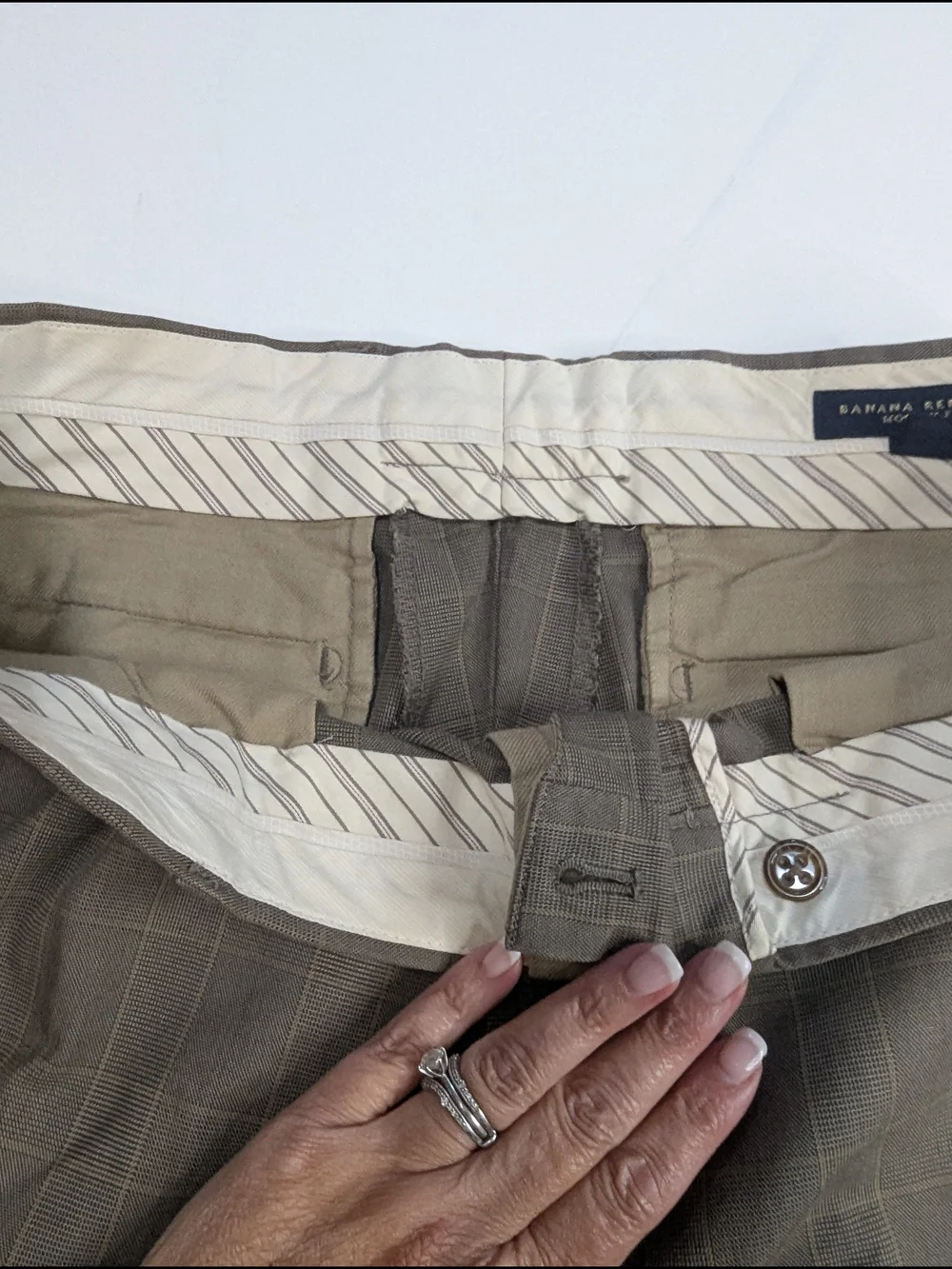 Banana Republic Modern Fit Dress Pants Mens 33x32 Brown Glen Plaid Trousers EUC